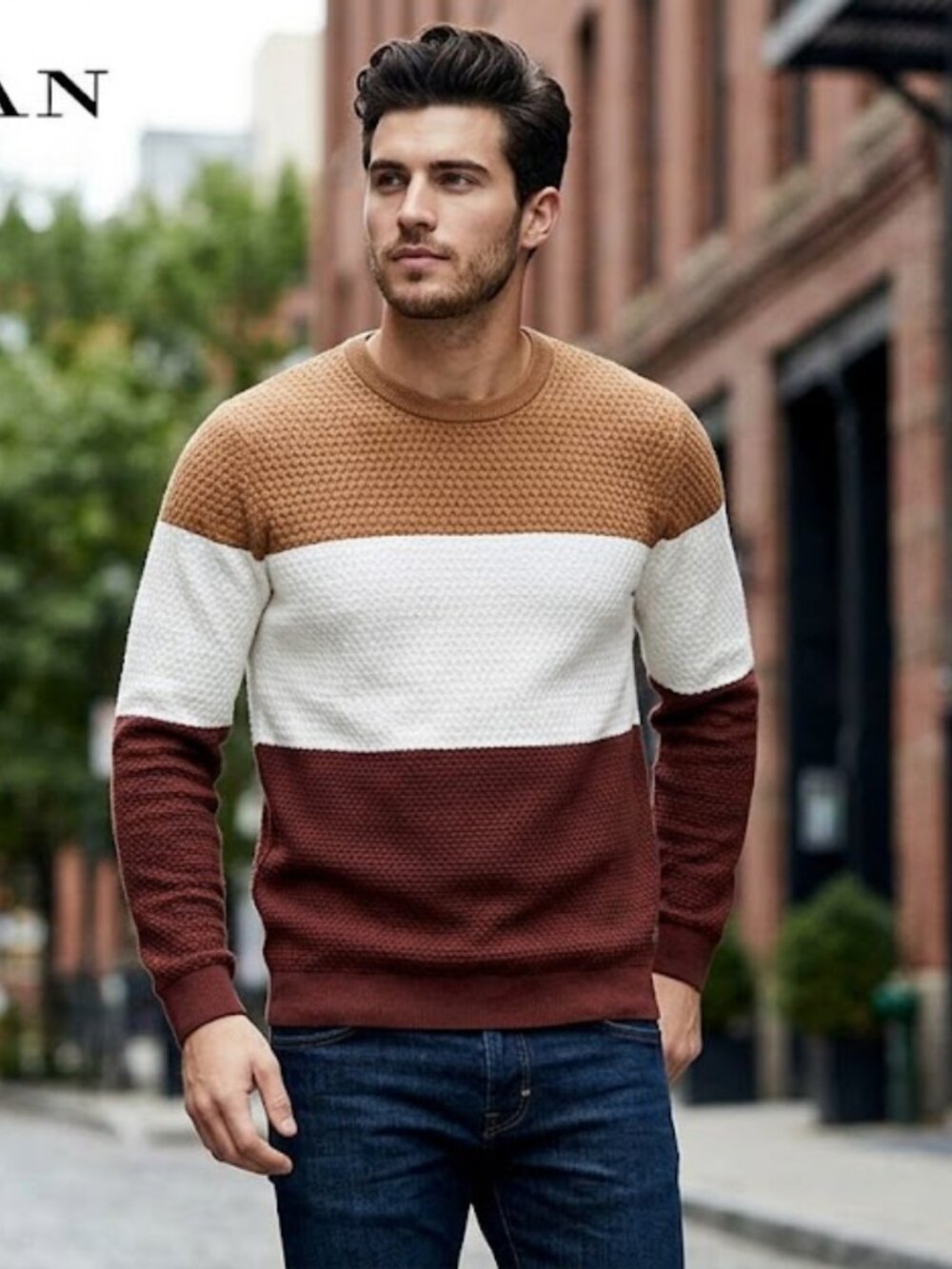 Zara Men's Colorblock Textured Crewneck Sweater S
